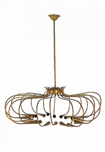 Ceiling lamp by Oscar Torlasco for Lumi in brass, 1950s