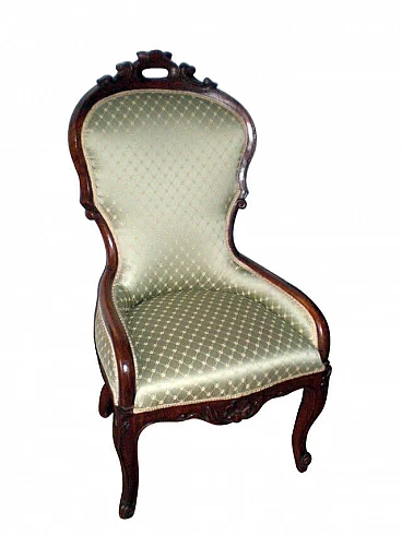 Louis Philippe lounge armchair in walnut and fabric, 19th century