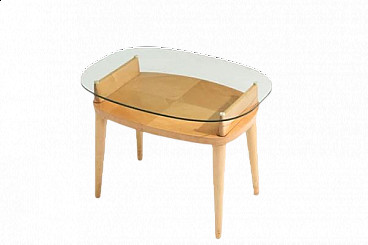 Coffee table attributed to Gio Ponti in wood with glass top, 1950s