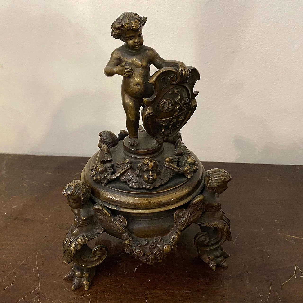 Calamaio in bronzo in stile Art Nouveau di Antonio Pandiani, del '800 1368990