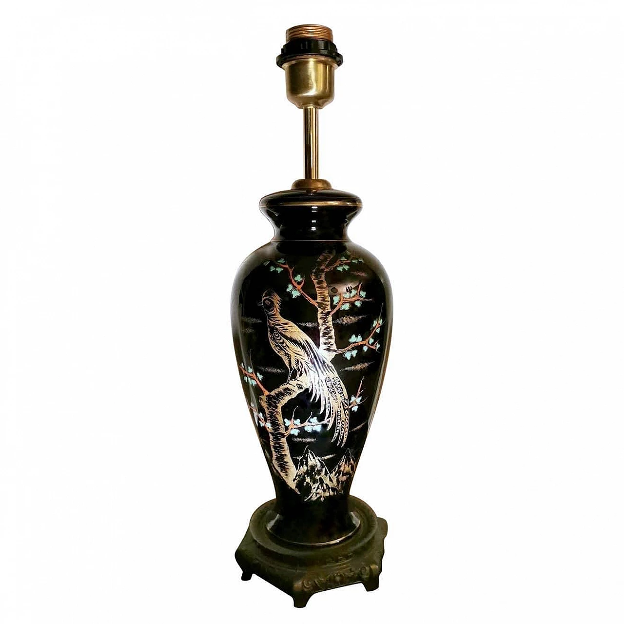 Lampada da tavolo in porcellana di Parigi decorata a mano e metallo, anni '20 1369182