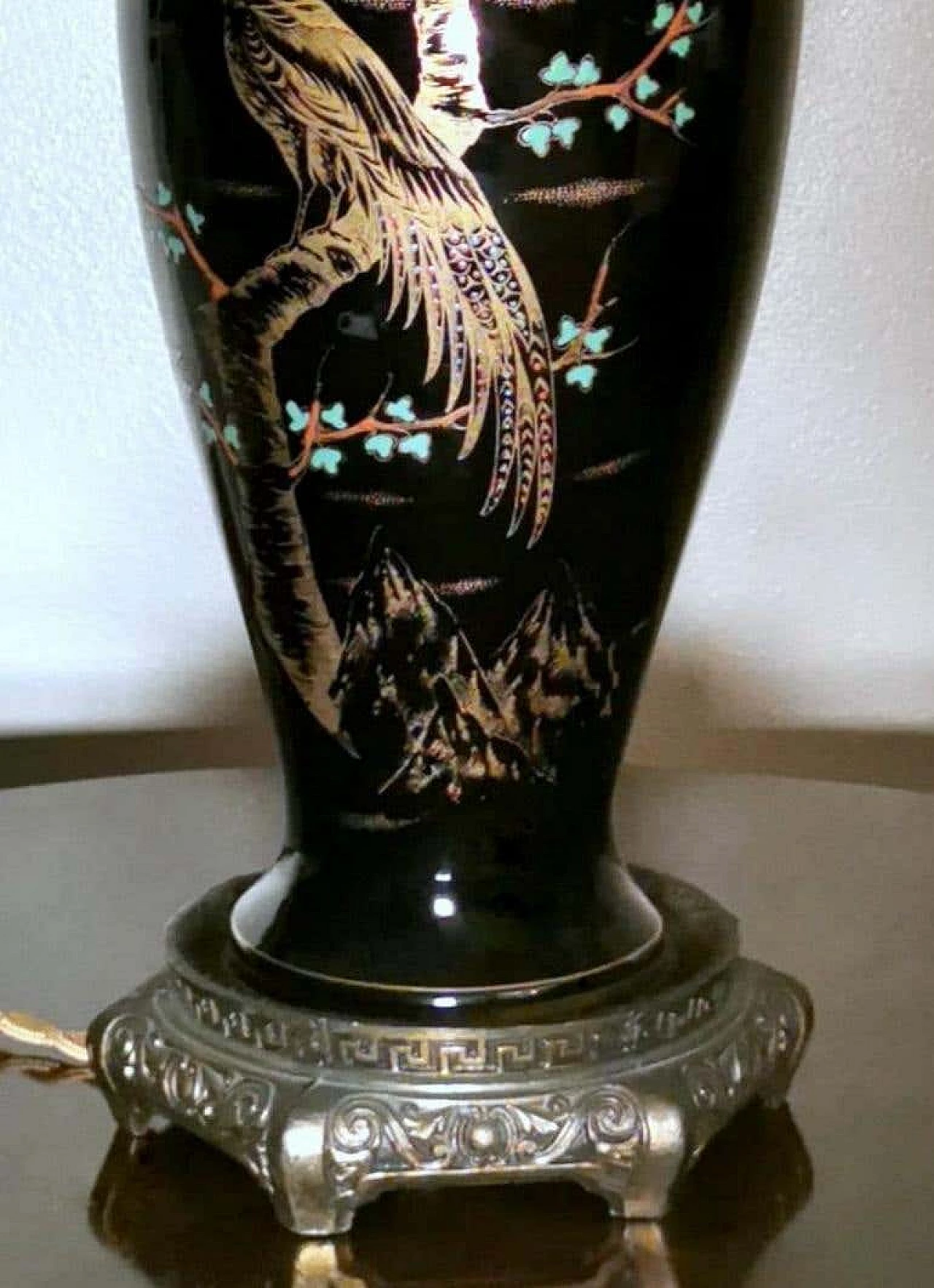 Lampada da tavolo in porcellana di Parigi decorata a mano e metallo, anni '20 1369190