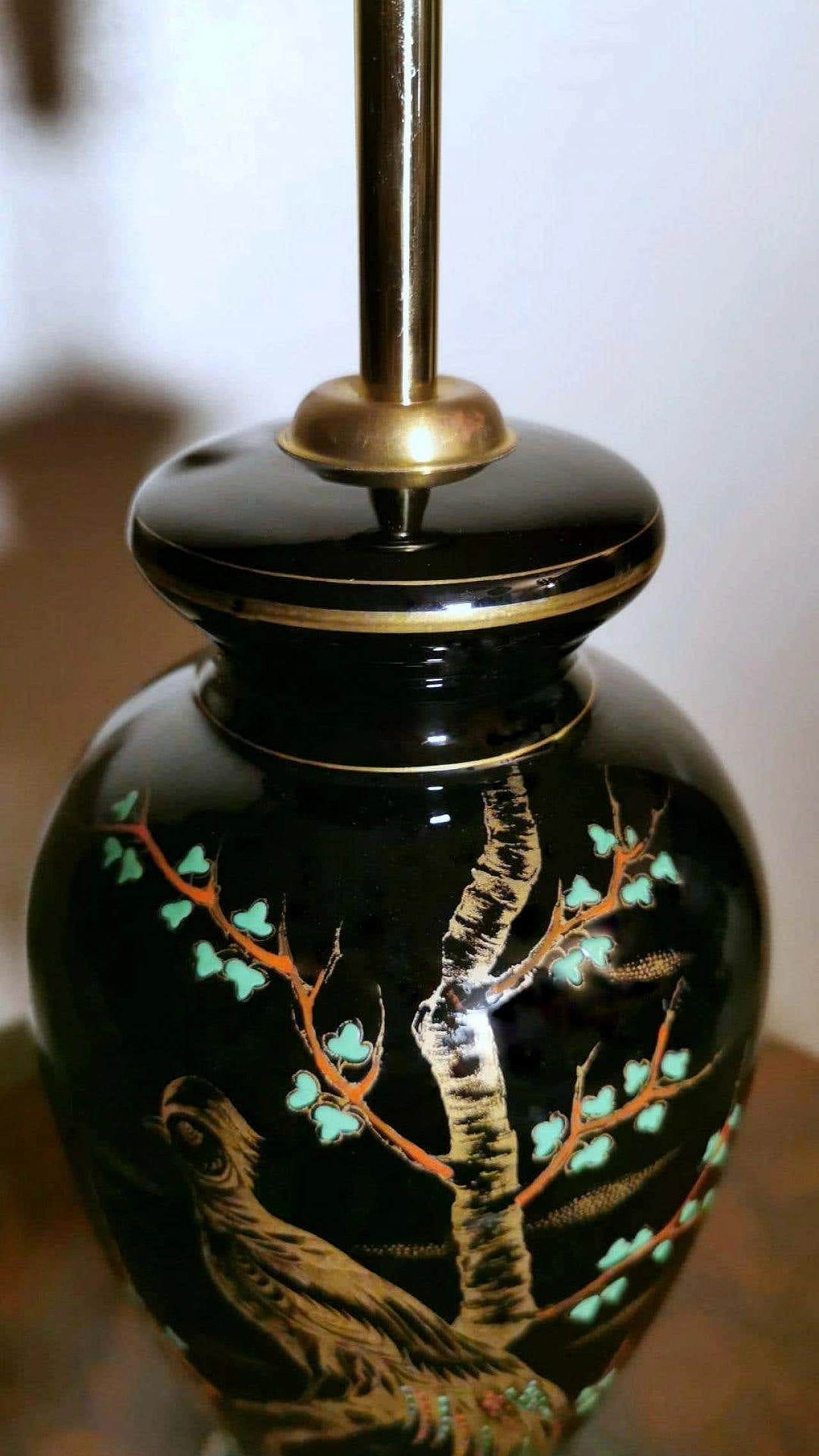 Lampada da tavolo in porcellana di Parigi decorata a mano e metallo, anni '20 1369191