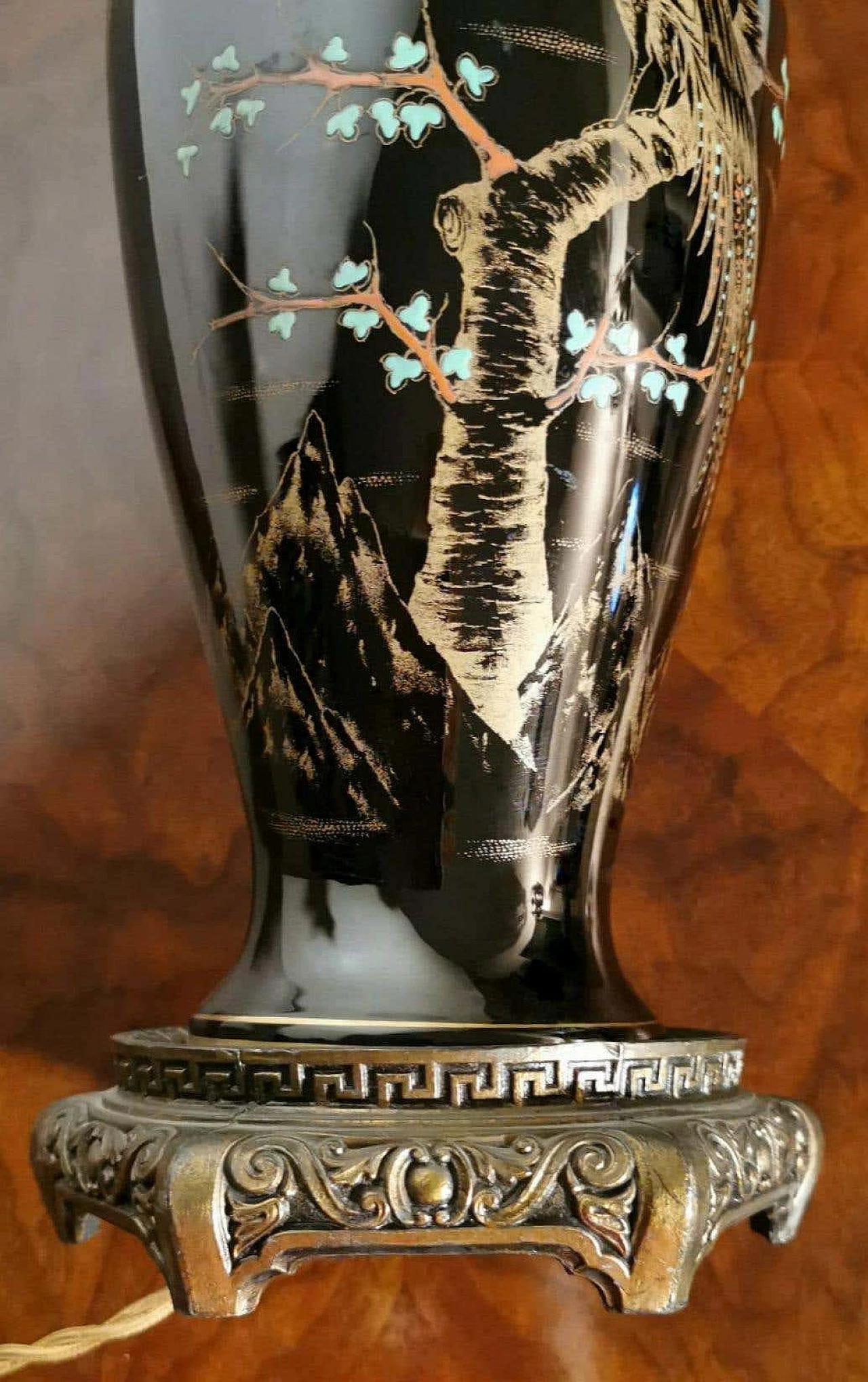 Table lamp in hand-decorated porcelaine de Paris and metal, 20s 1369192