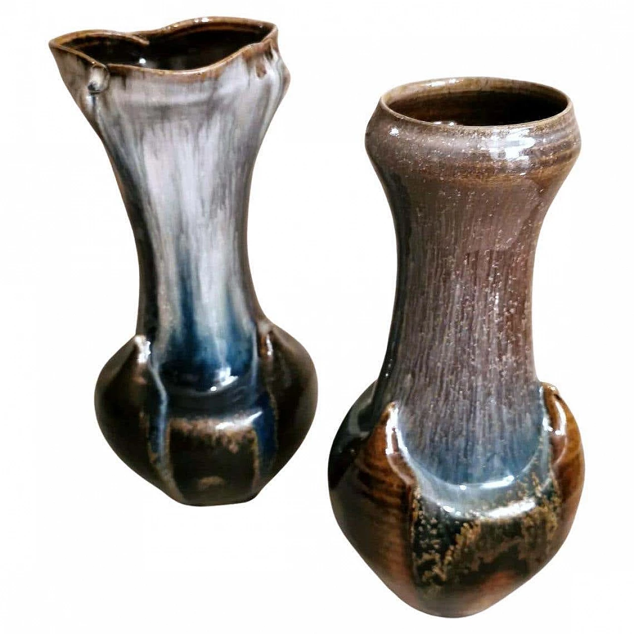 Pair of vases in colored porcelain stoneware, 70s 1369198