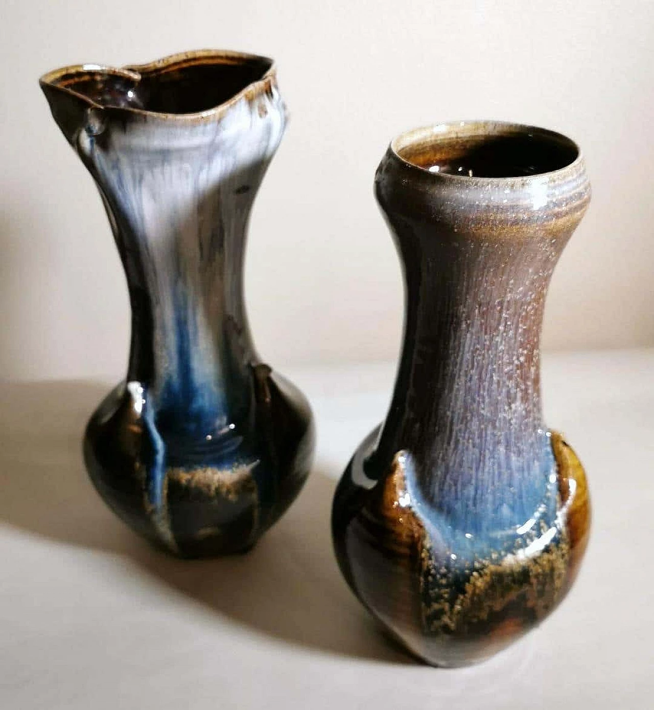 Pair of vases in colored porcelain stoneware, 70s 1369199
