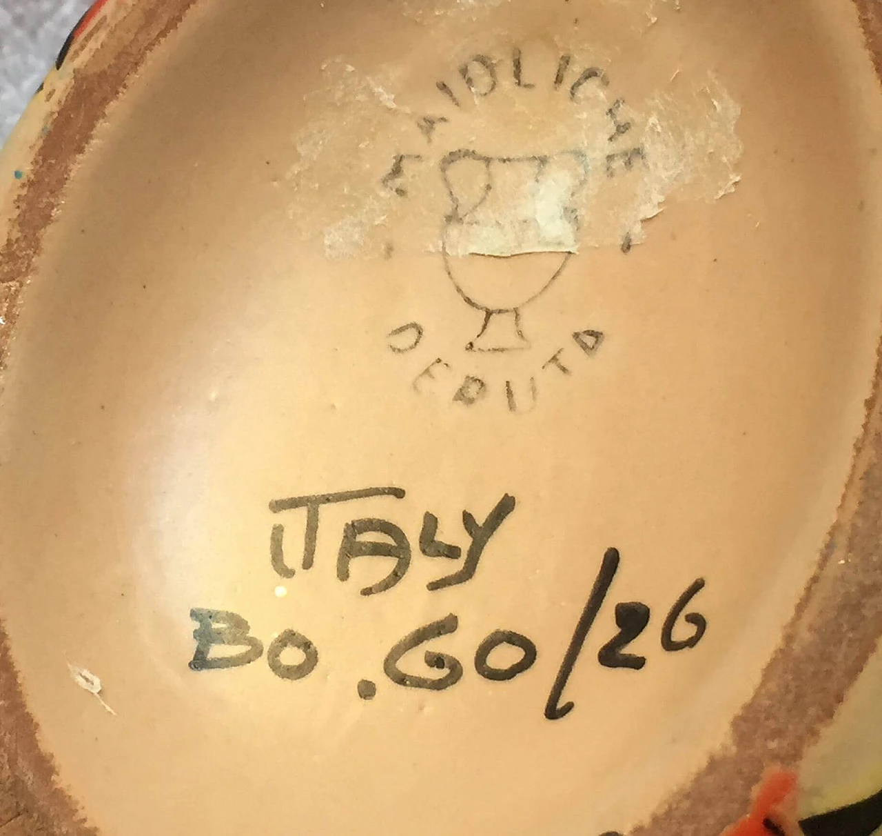 Caraffa in maiolica policroma di Deruta, anni '40 1369279