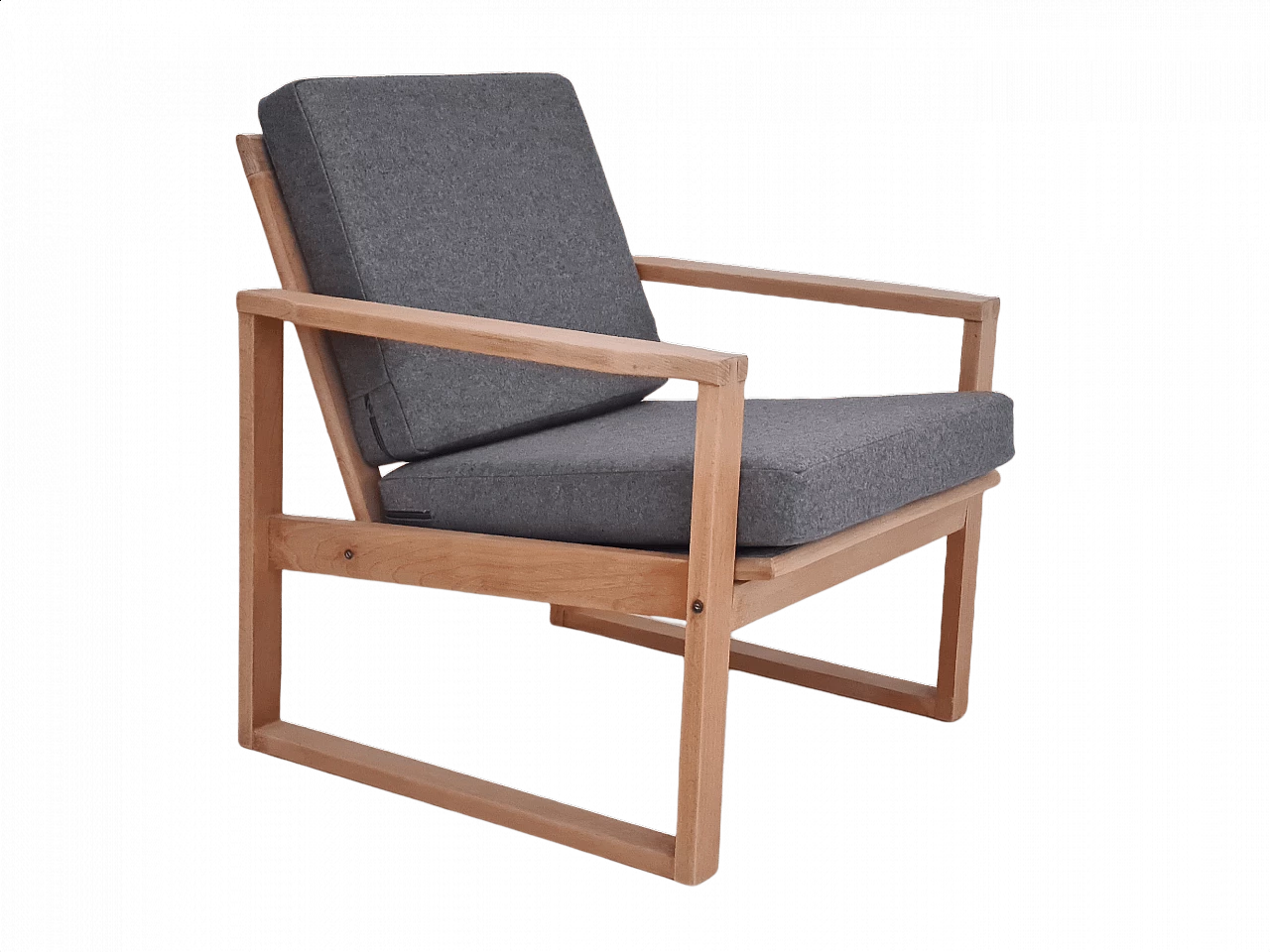 Danish beech armchair with wool cover, 1970s 1369363