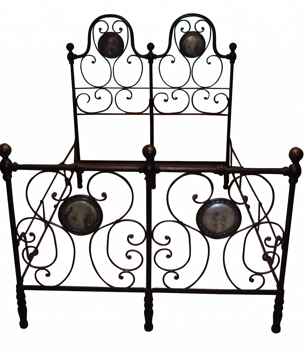 Wrought iron bed with hand-painted rosettes, mid-19th century 1369469