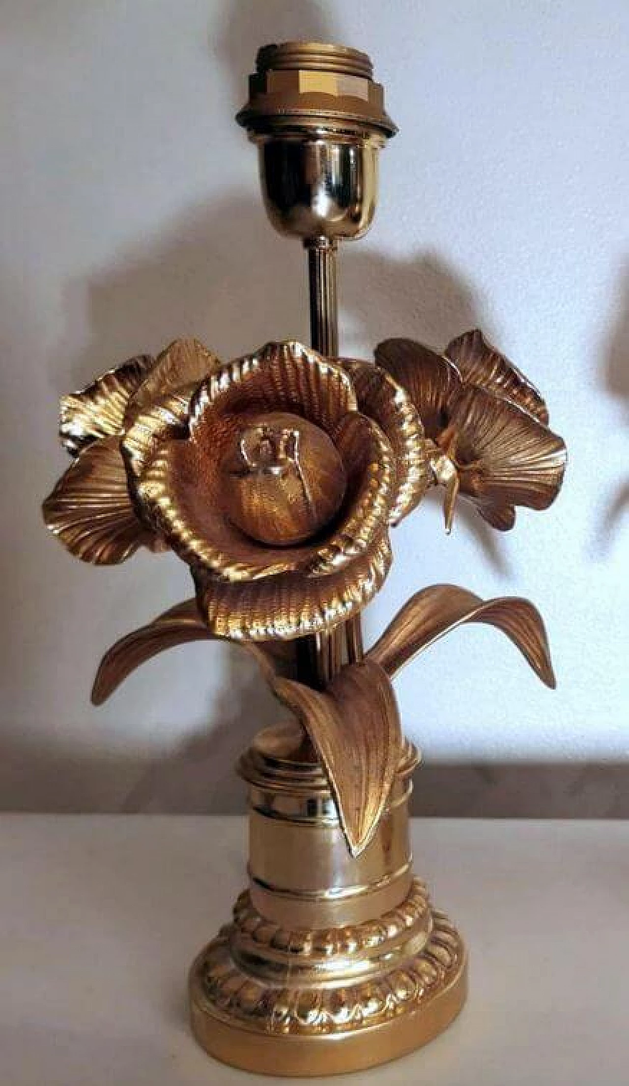 Coppia di lampade da tavolo Maison Jansen Hollywood in ottone dorato, anni '70 1369554