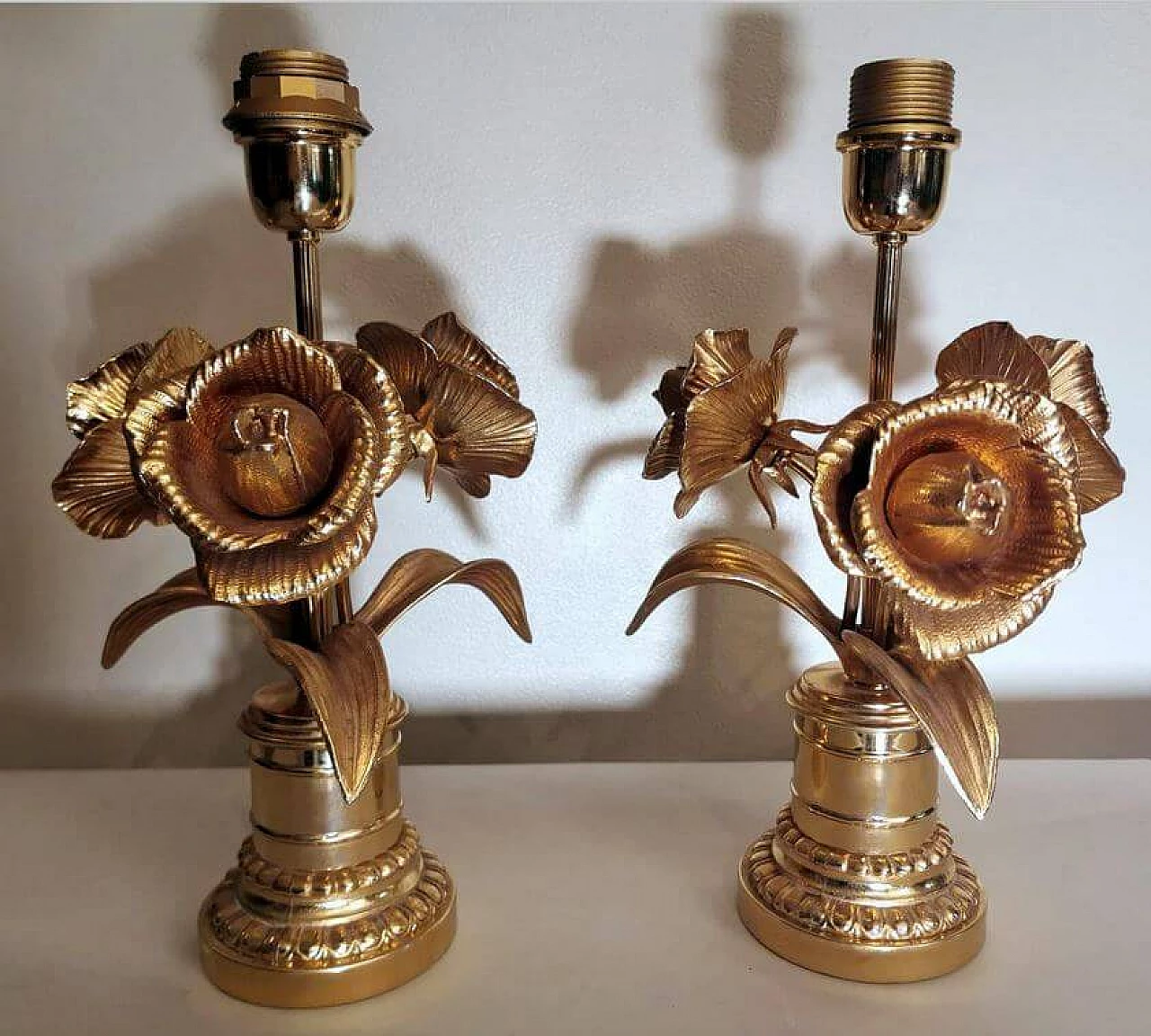 Pair of Maison Jansen Hollywood gilt brass table lamps, 1970s 1369569