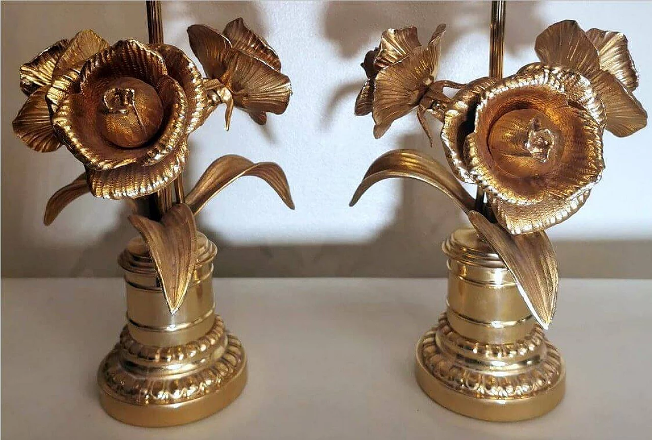 Pair of Maison Jansen Hollywood gilt brass table lamps, 1970s 1369570