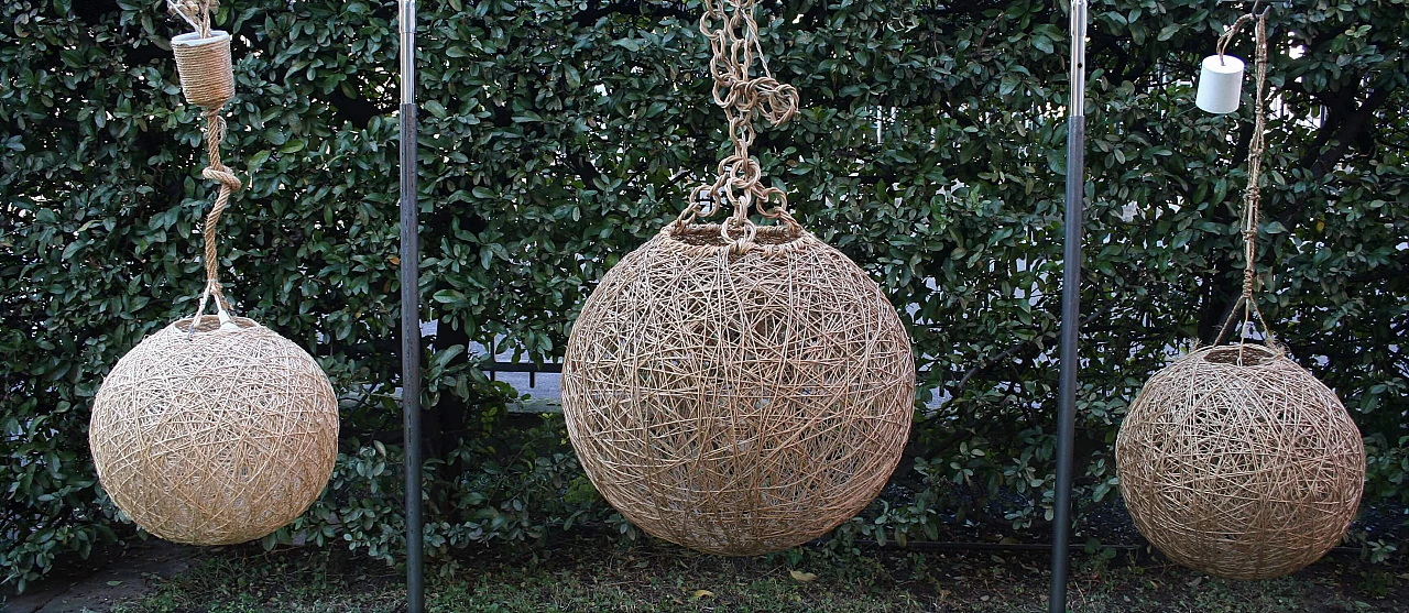 3 Natural fibre sphere ceiling lamps, 1980s 1369597