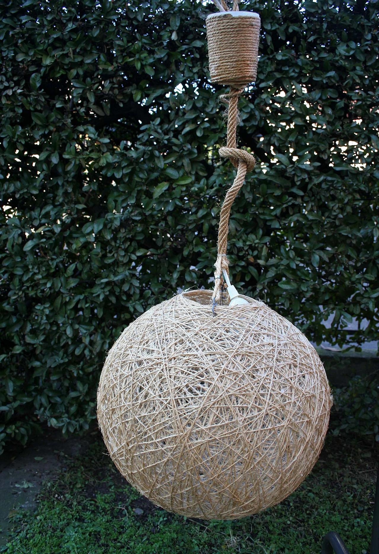 3 Lampade da soffitto a sfera in fibra naturale, anni '80 1369598