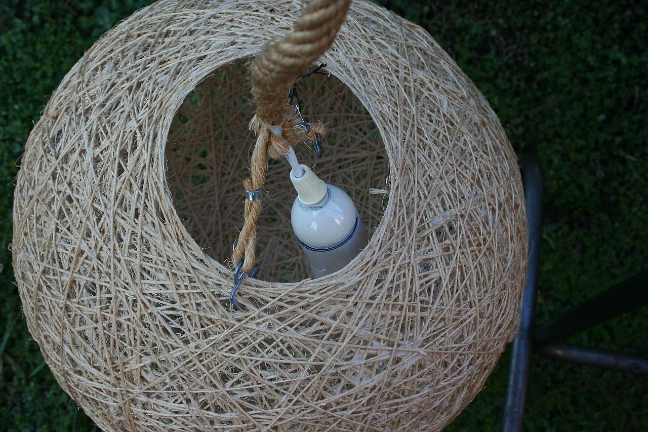 3 Lampade da soffitto a sfera in fibra naturale, anni '80 1369605