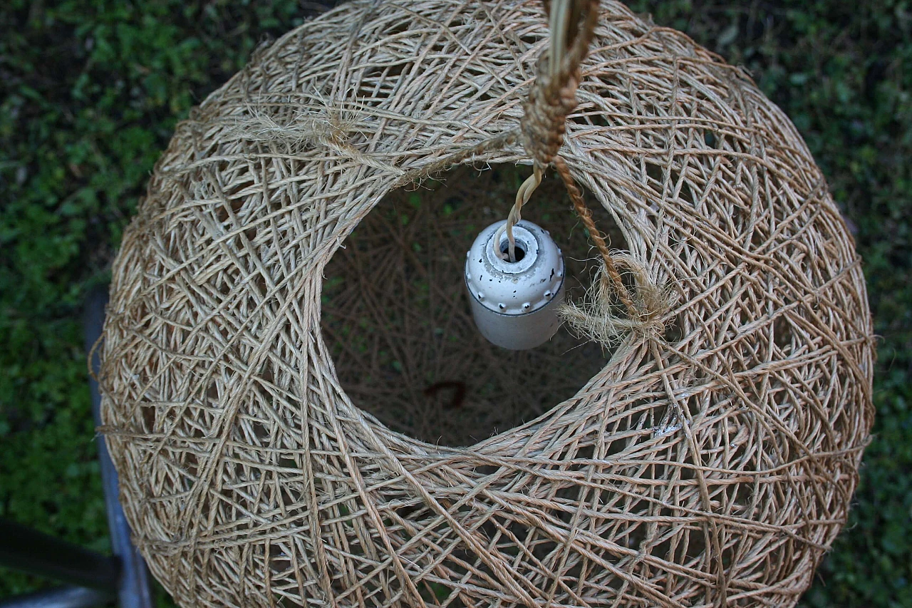 3 Lampade da soffitto a sfera in fibra naturale, anni '80 1369606