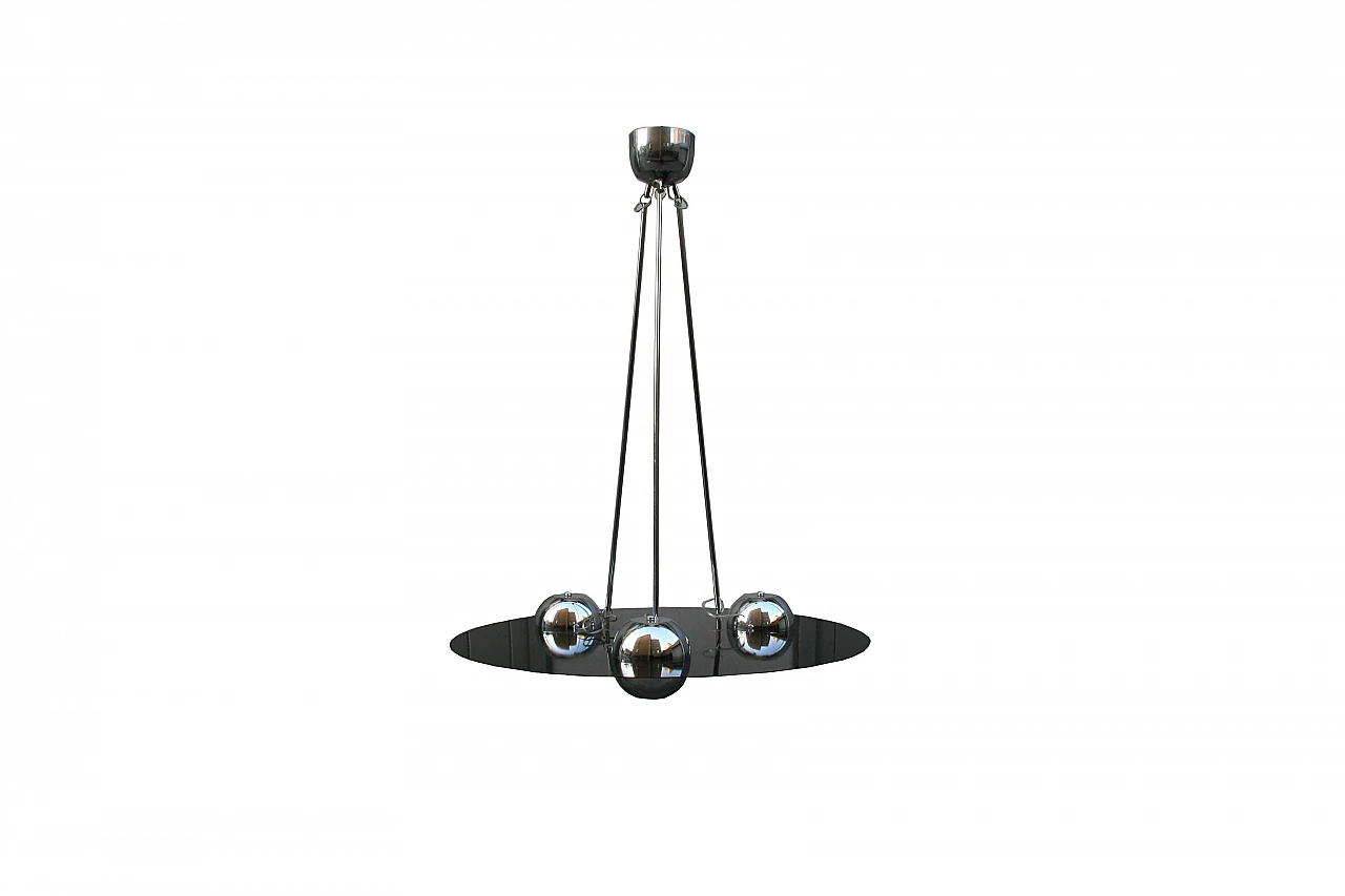 Space Age chandelier in chromed and black enamelled metal, 1970s 1369622