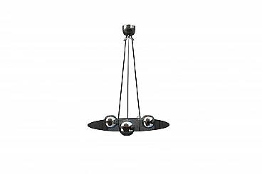 Space Age chandelier in chromed and black enamelled metal, 1970s