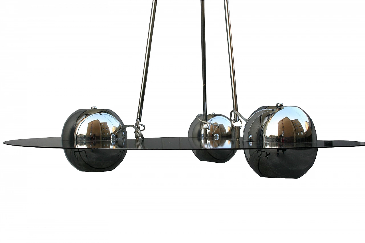 Space Age chandelier in chromed and black enamelled metal, 1970s 1369623