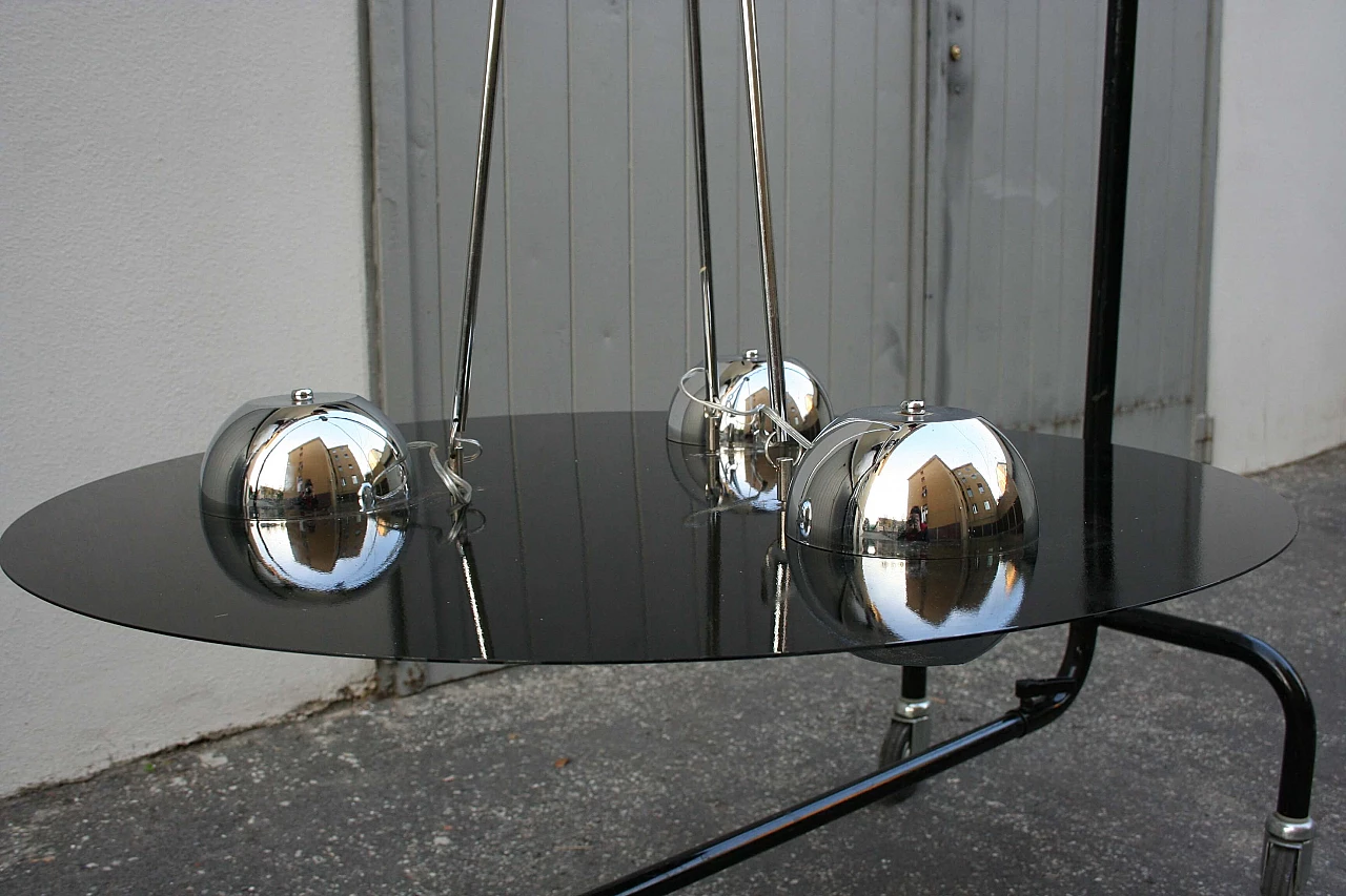 Space Age chandelier in chromed and black enamelled metal, 1970s 1369625