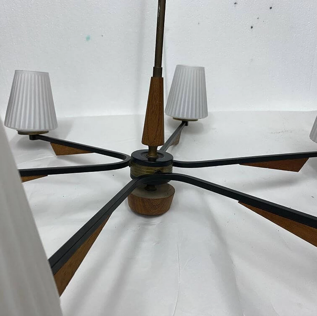 Lampadario in stile Stilnovo a 6 luci in teak, anni '60 1369627
