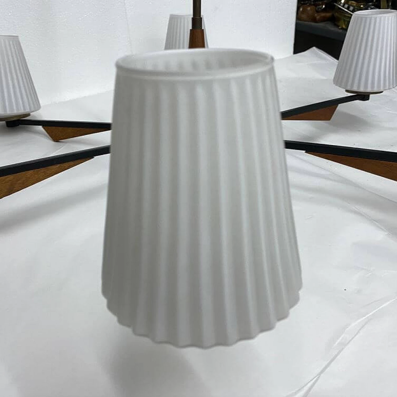 Stilnovo style 6-light teak chandelier, 1960s 1369628