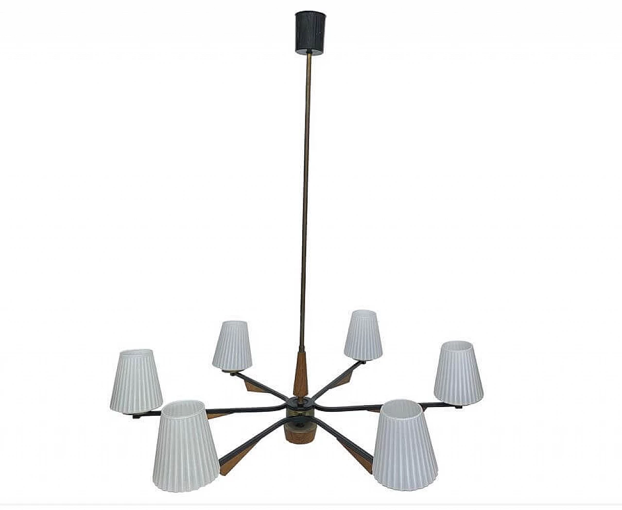 Lampadario in stile Stilnovo a 6 luci in teak, anni '60 1369629