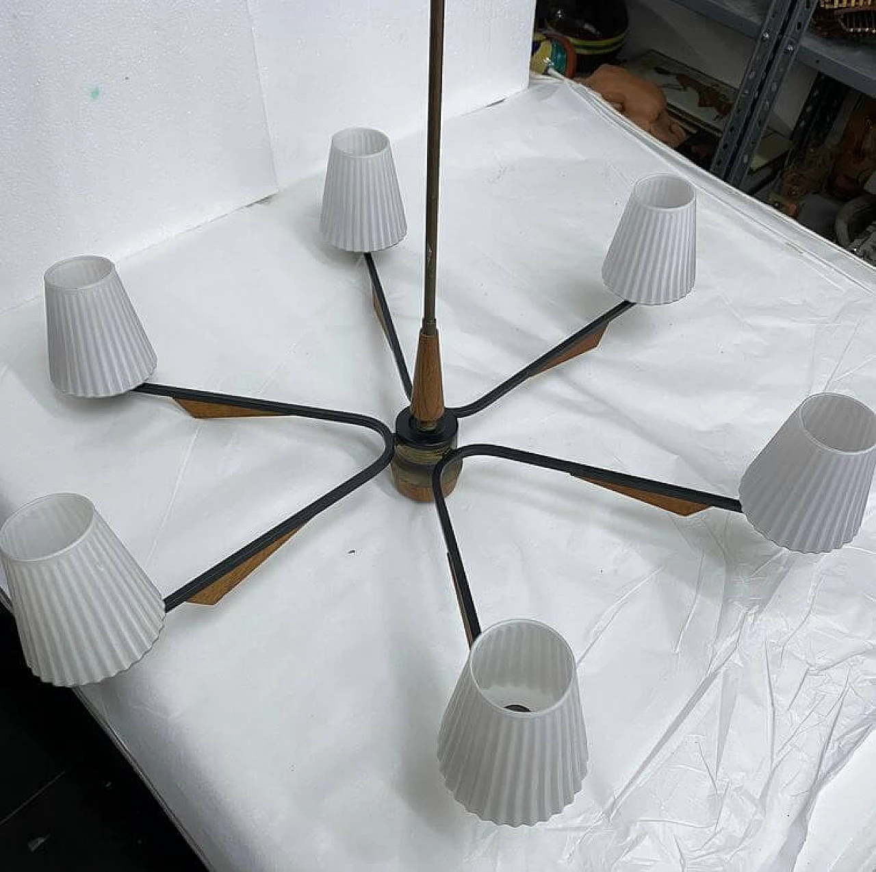 Lampadario in stile Stilnovo a 6 luci in teak, anni '60 1369633