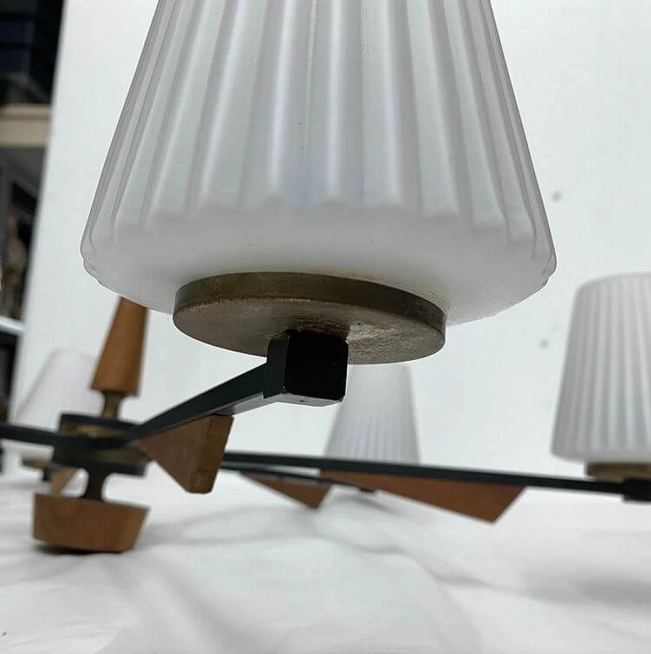 Lampadario in stile Stilnovo a 6 luci in teak, anni '60 1369634