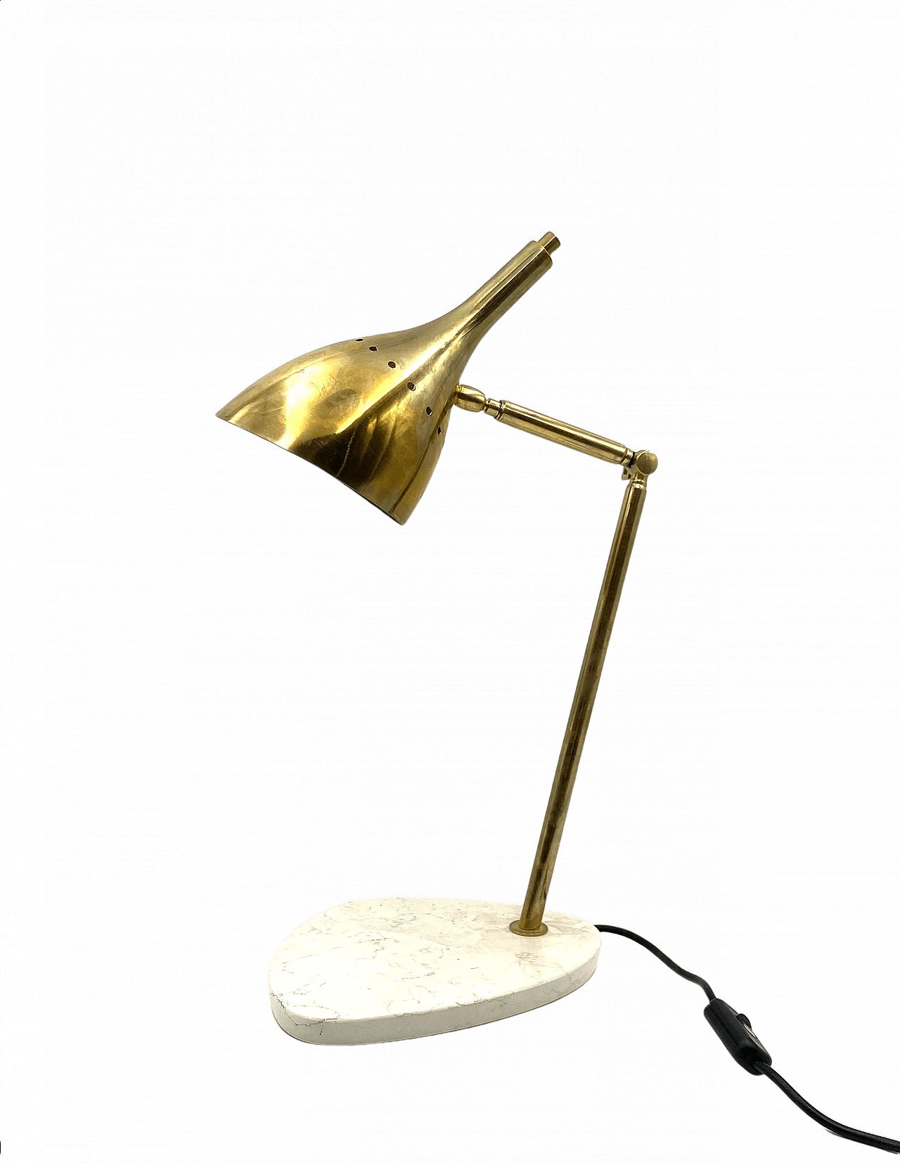 Lamp in gilded brass with base in white Carrara marble, 80s 1369696