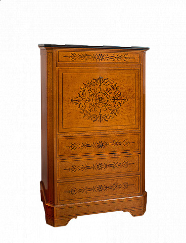 French Charles X secretaires with black marble top, 19th century