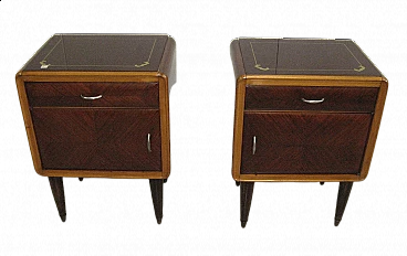 Pair of bedside tables with glass top, 1960s
