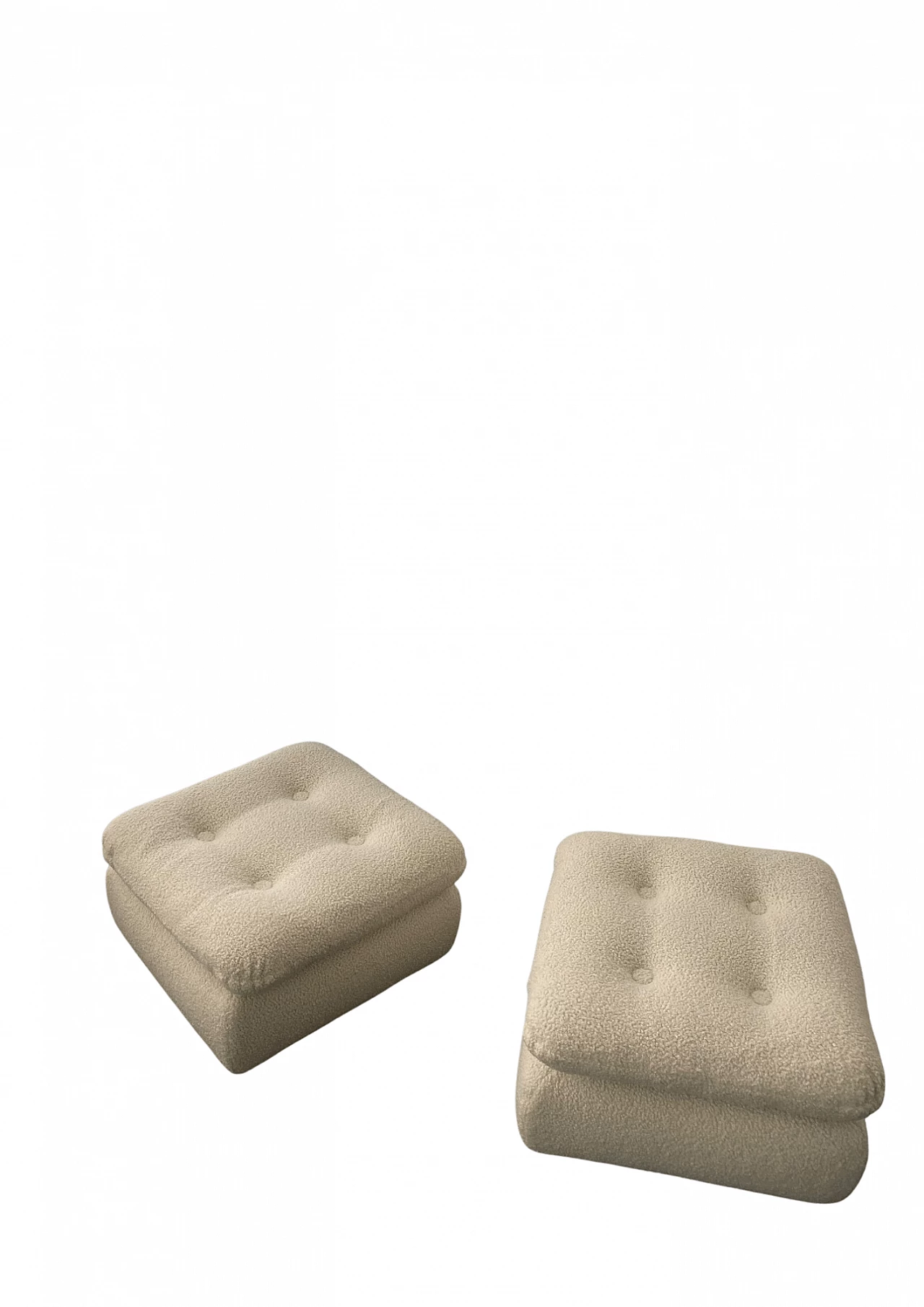 Pair of poufs in boucle fabric with wheels, 1970s 1369878