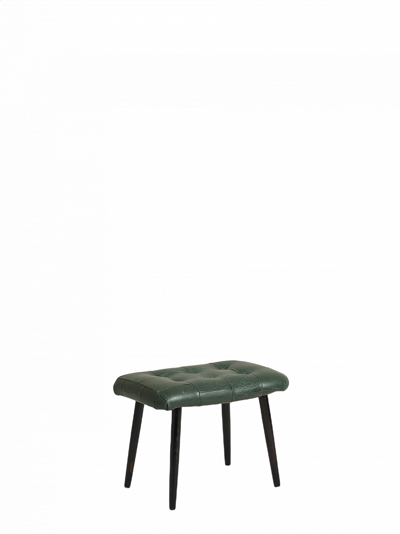 Wooden and green leather pouf, 1950s 1370109
