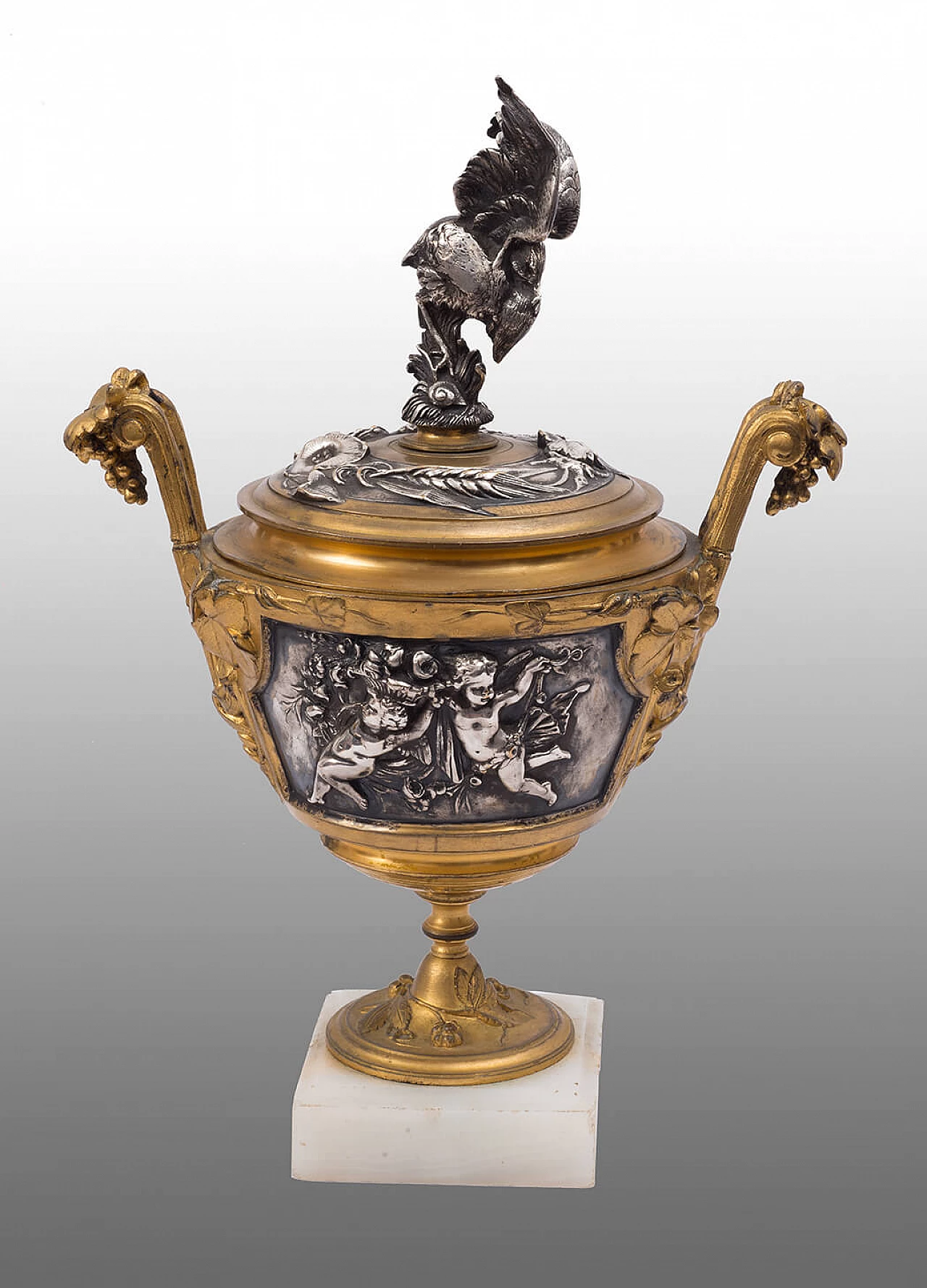 French gilt bronze and silver cup on alabaster base, 19th century 1370131