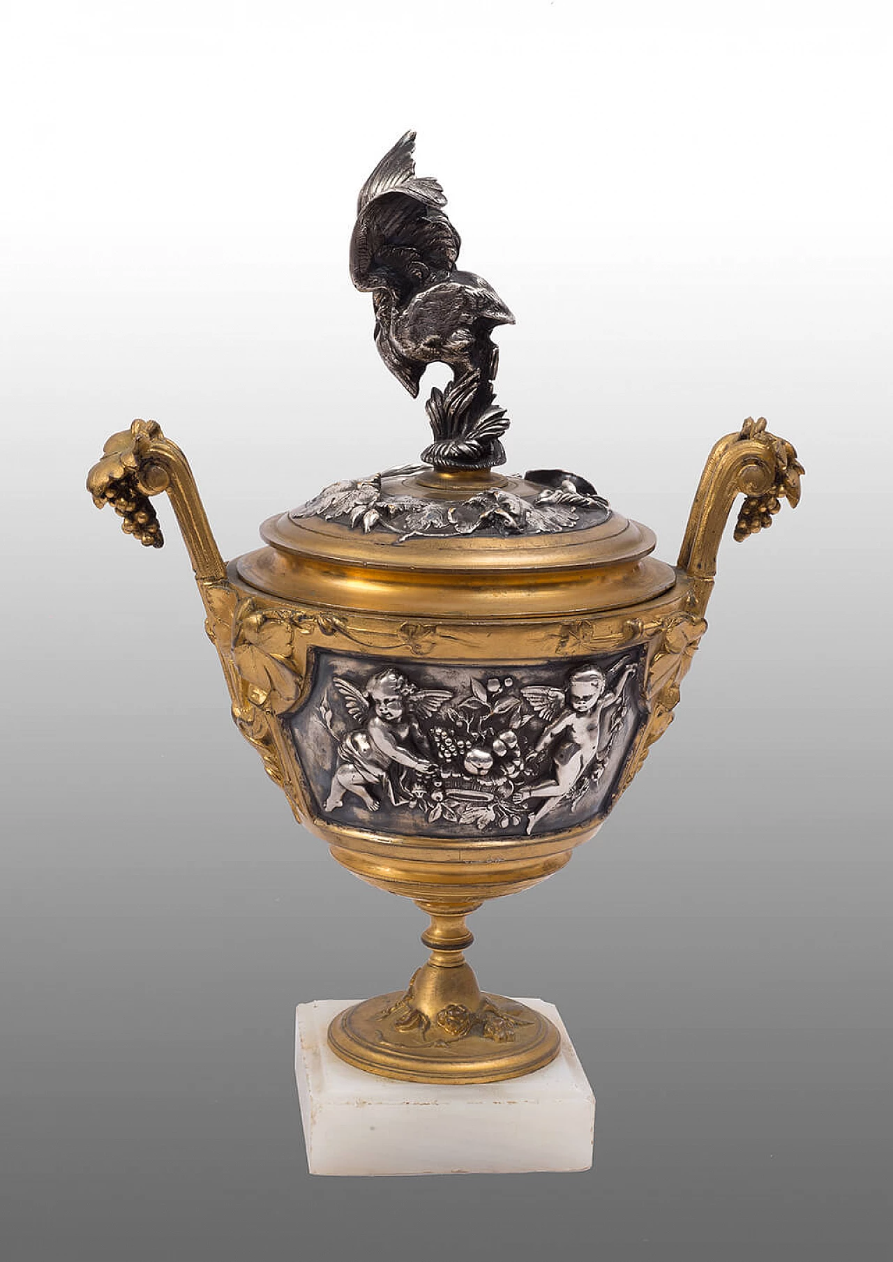 French gilt bronze and silver cup on alabaster base, 19th century 1370132