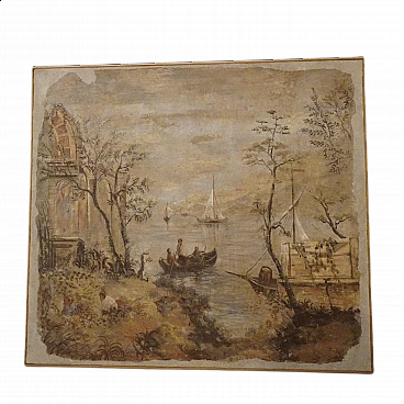 Seascape painted in imitation of a fresco tear, late 19th century