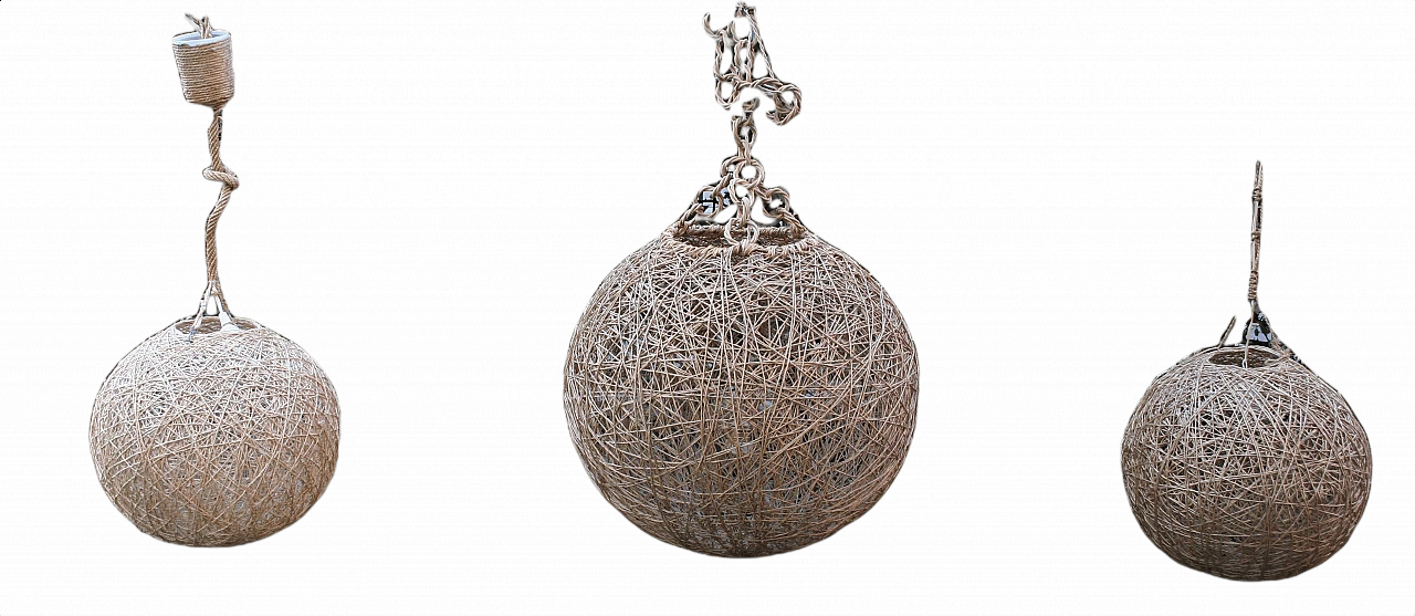 3 Natural fibre sphere ceiling lamps, 1980s 1370304