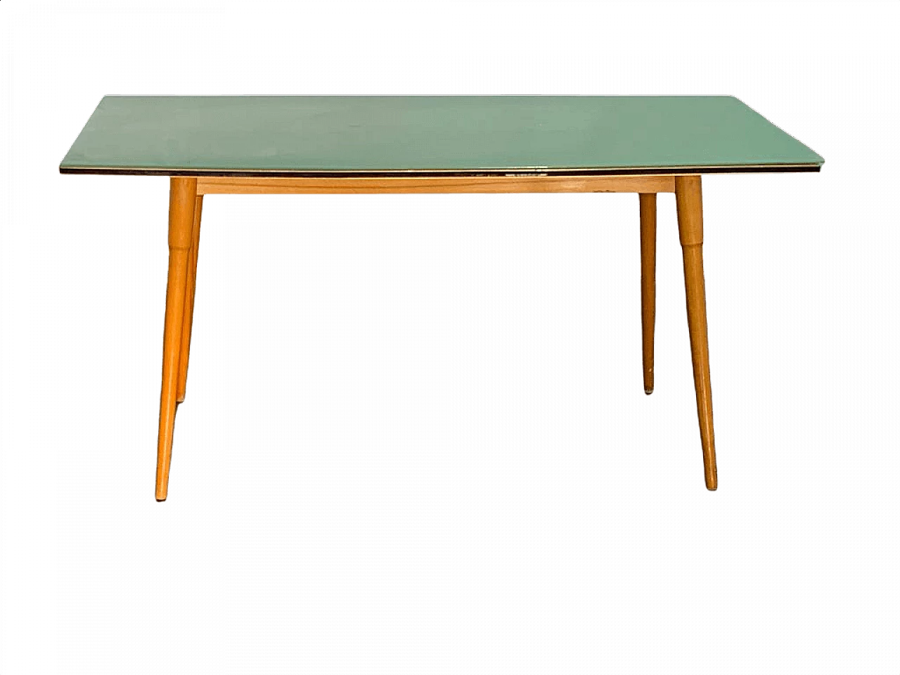 Table in black profiled beechwood with brass edges, 1950s 1370317