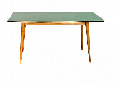 Table in black profiled beechwood with brass edges, 1950s