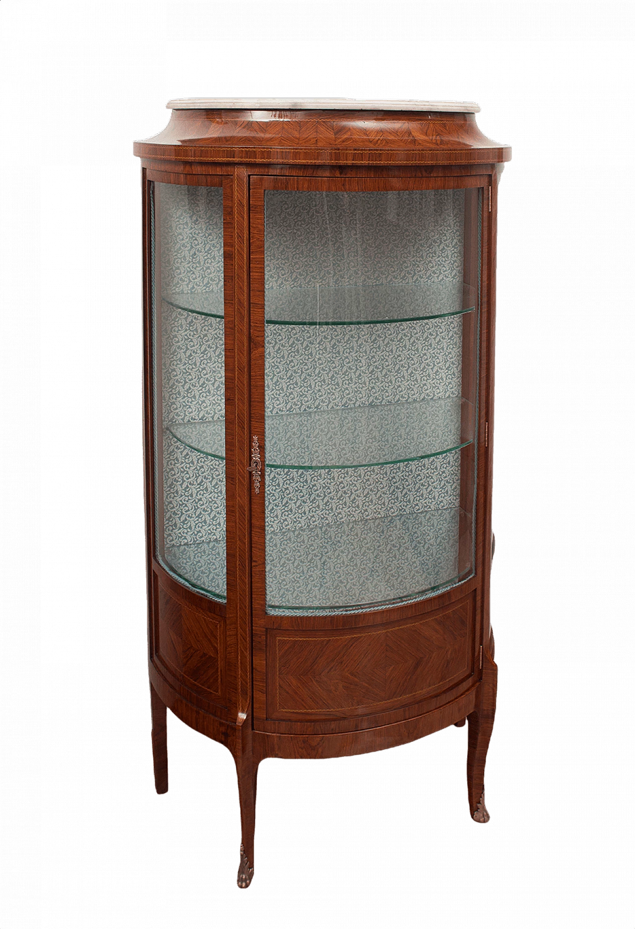 French Demi lune showcase in exotic woods, 19th century 1370326