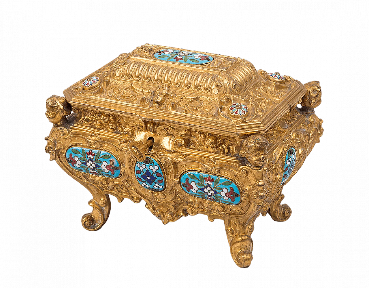 French gilt bronze and enamel jewellery box, 19th century 1370327