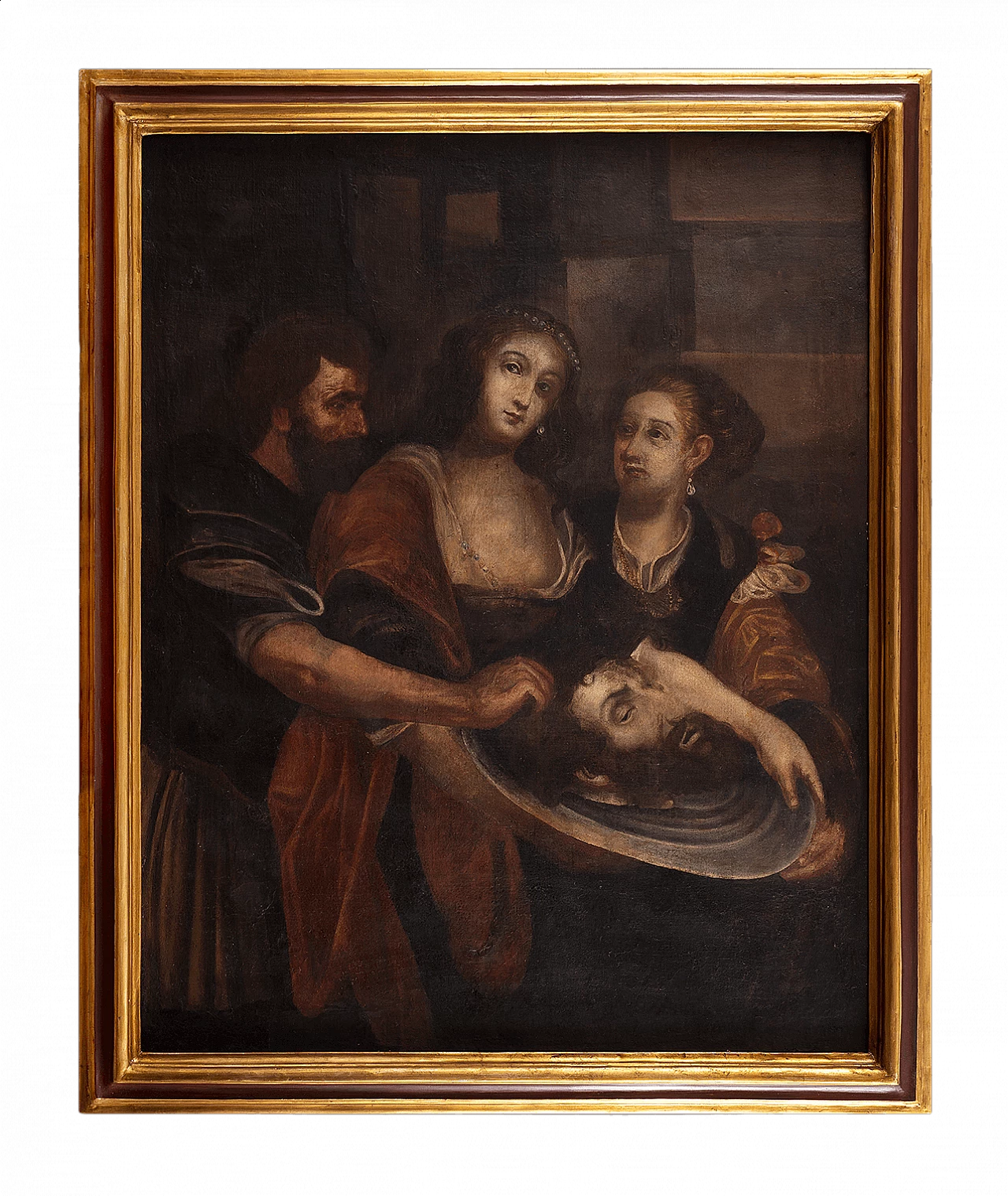 Erodiade che porta la testa di San Giovanni Battista a Salomè, olio su tela, '600 1370342