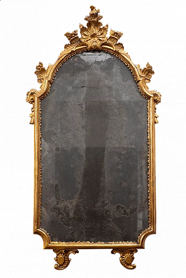 Specchiera napoletana Luigi XV in legno dorato e intagliato, '700