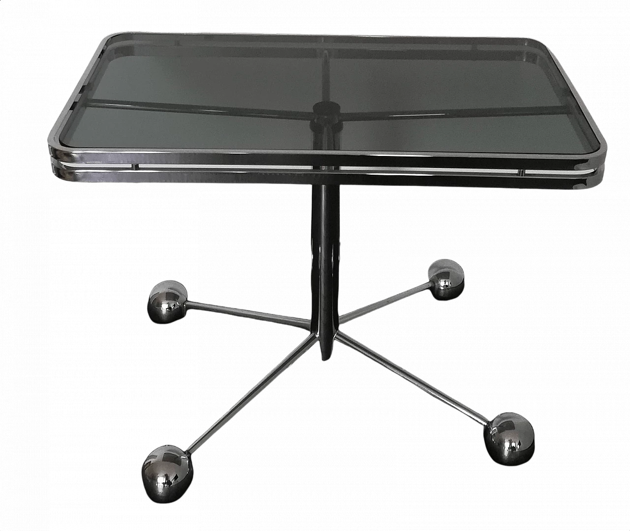 Space Age coffee table in glass and metal, 1960s 1370408