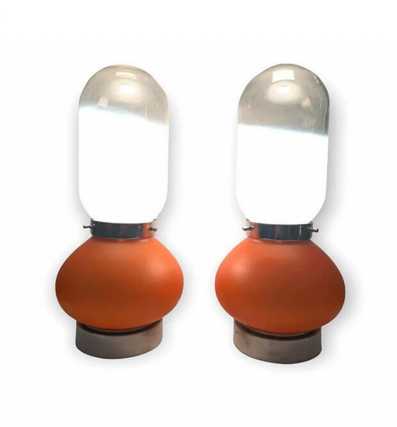 Pair of orange and white glass space age table lamps 1370476