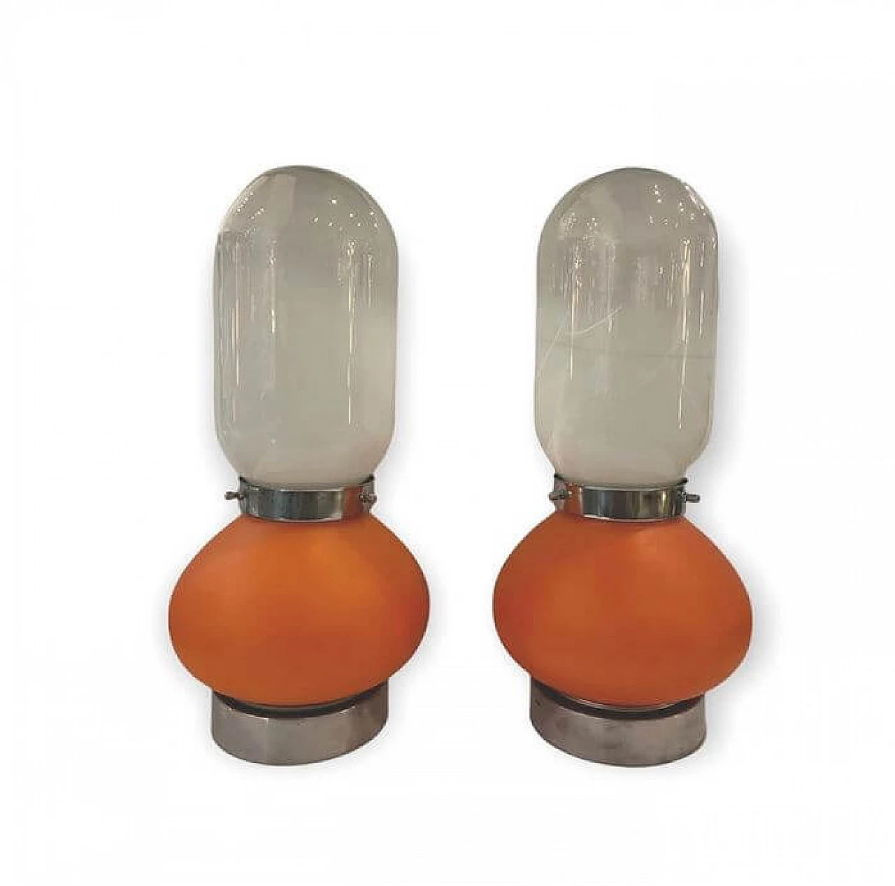 Pair of orange and white glass space age table lamps 1370481