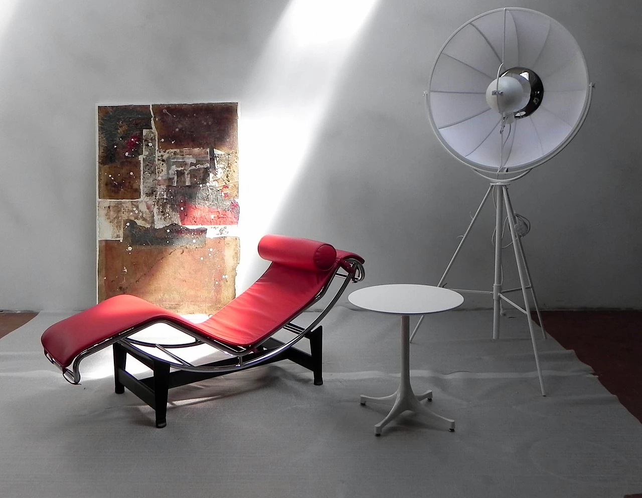 Chaise longue in chromed metal and red leather, 1990s 1370500