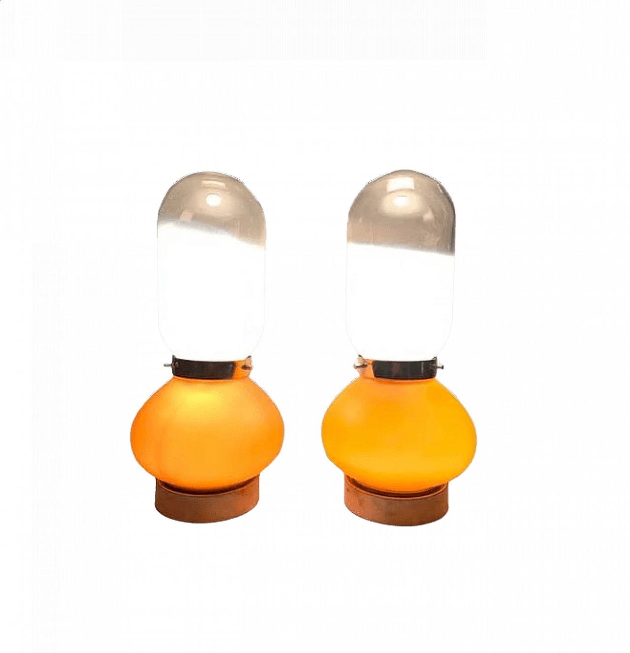 Pair of orange and white glass space age table lamps 1370796