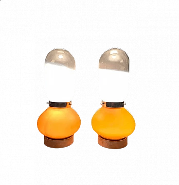 Pair of orange and white glass space age table lamps